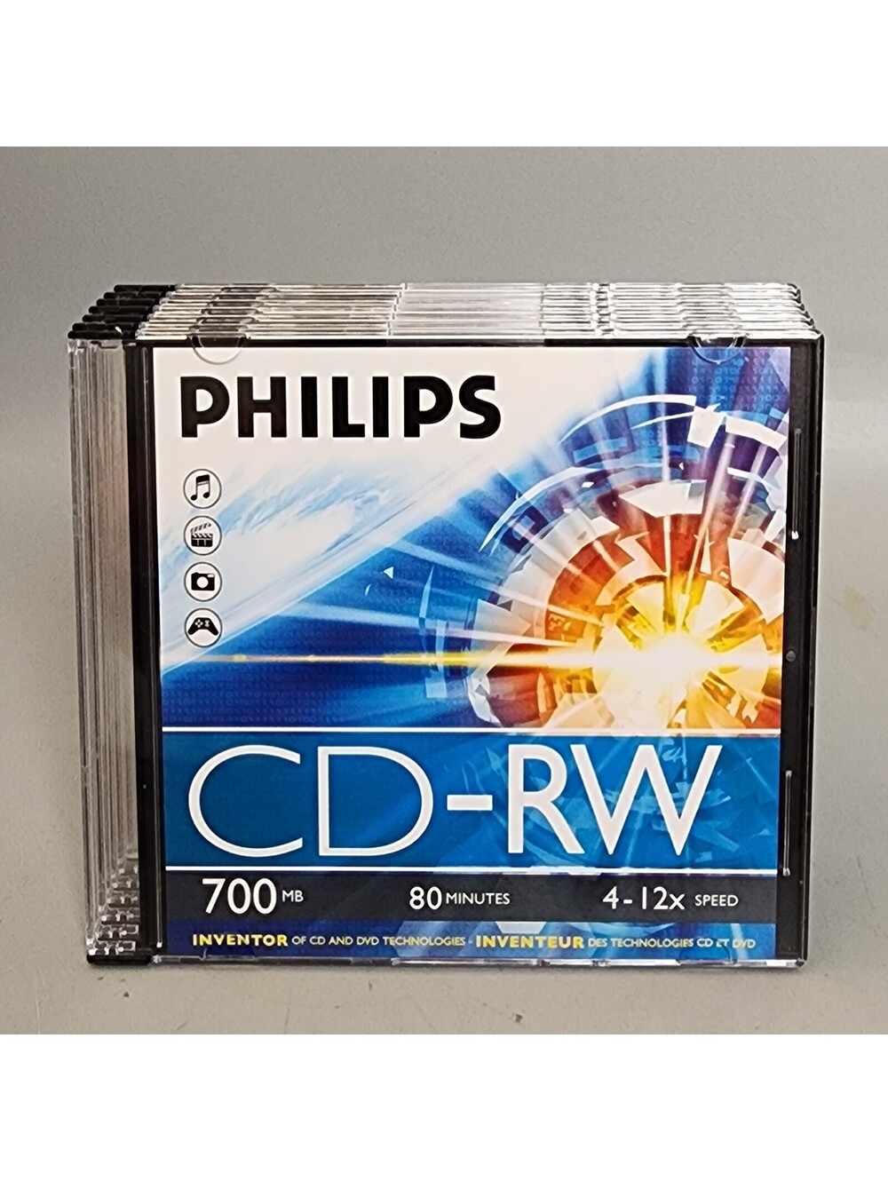 Philips CD-RW 700MB 80 Min 4-12x ReWritable Discs Jewel Cases - Lot of 7
